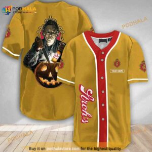 Custom Name Scary Michael Myers Pumpkin Stroh’s Beer 3D Baseball Jersey