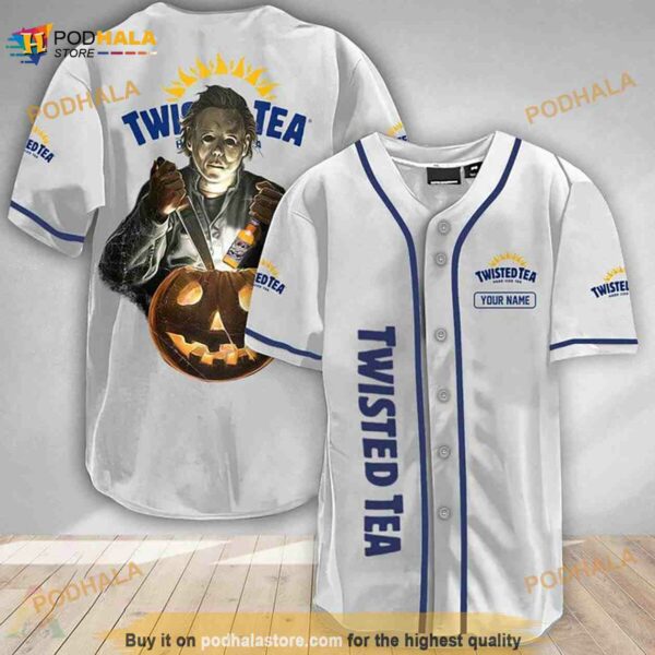 Custom Name Scary Michael Myers Pumpkin Twisted Tea 3D Baseball Jersey