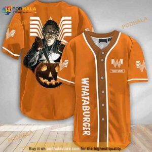 Custom Name Scary Michael Myers Pumpkin Whataburger 3D Baseball Jersey