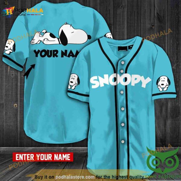 Custom Name Snoopy Blue 3D Baseball Jersey Shirt