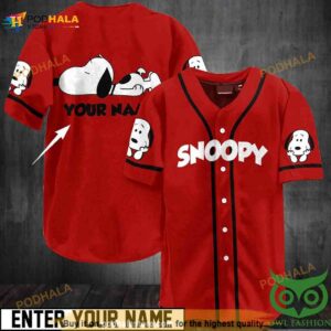 Custom Name Snoopy Red Cute 3D Baseball Jersey Shirt