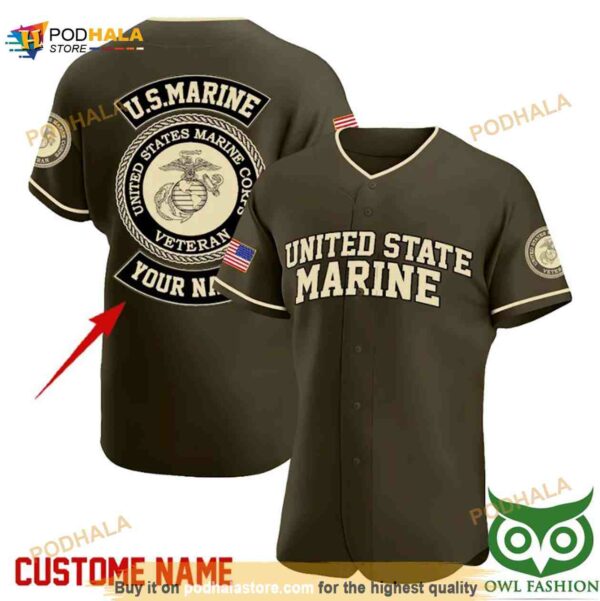 Custom Name Us Marine Veteran 3D Baseball Jersey Shirt