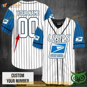 Customized Blue White Postal 3D Baseball Jersey Shirt