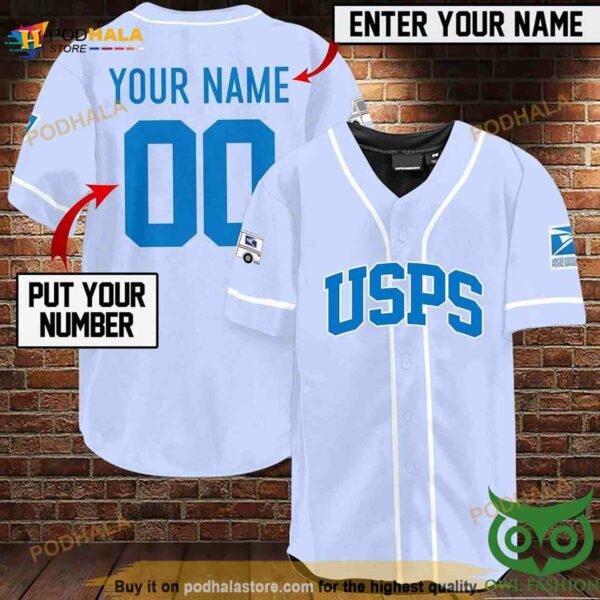 Customized Postal Sky Blue 3D Baseball Jersey Shirt