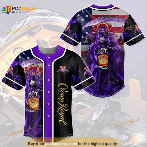 Death Hodling Crown Royal Usa Flag Flame All Over Print 3D Unisex 3D Baseball Jersey Purple