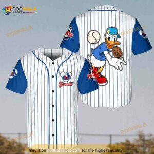 Donald Duck The Pitcher Disney Cartoon Graphics Pinstripe 3D Baseball Jersey