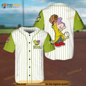 Dopey 7 Dwarfs The Pitcher Disney Cartoon Graphics Pinstripe 3D Baseball Jersey