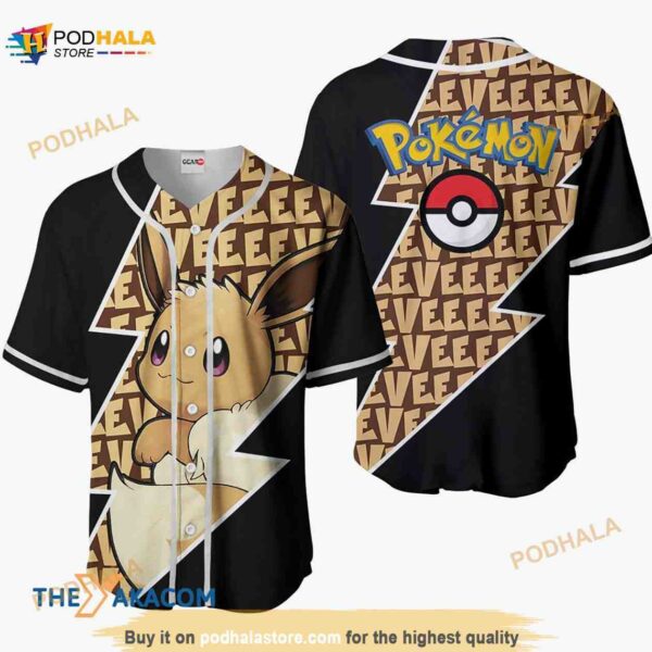 Eevee Pokemon Anime Gift Christmas For Fan 3D Baseball Jersey Shirt