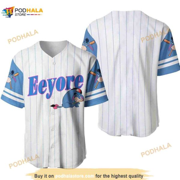 Eeyore Donkey Winnie The Pooh All Over Print Pinstripe 3D Baseball Jersey