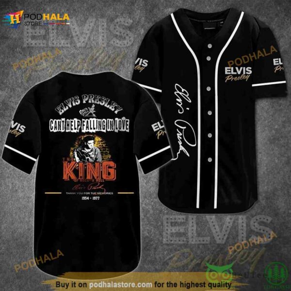 Elvis Presley Cant Help Falling In Love Black 3D Baseball Jersey Shirt