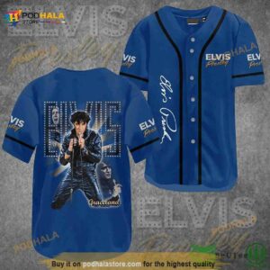 Elvis Presley Graceland Blue 3D Baseball Jersey Shirt