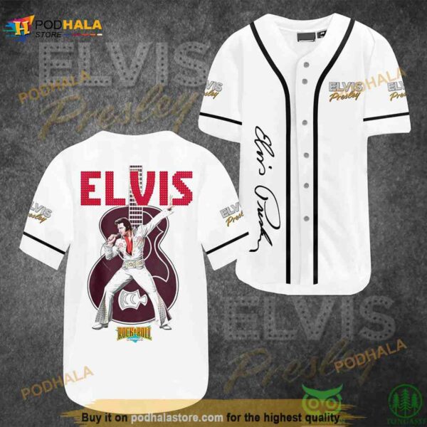 Elvis Presley Rock N Roll Guitar White 3D Baseball Jersey Shirt