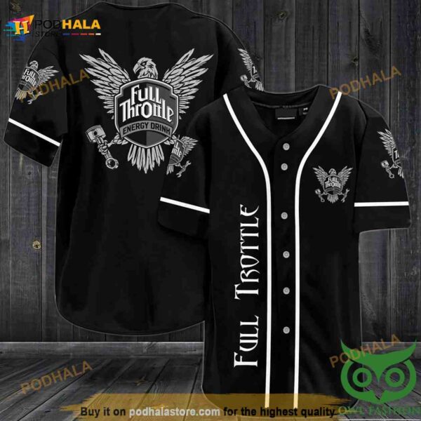 Full Throttle Black And White 3D Baseball Jersey Shirt