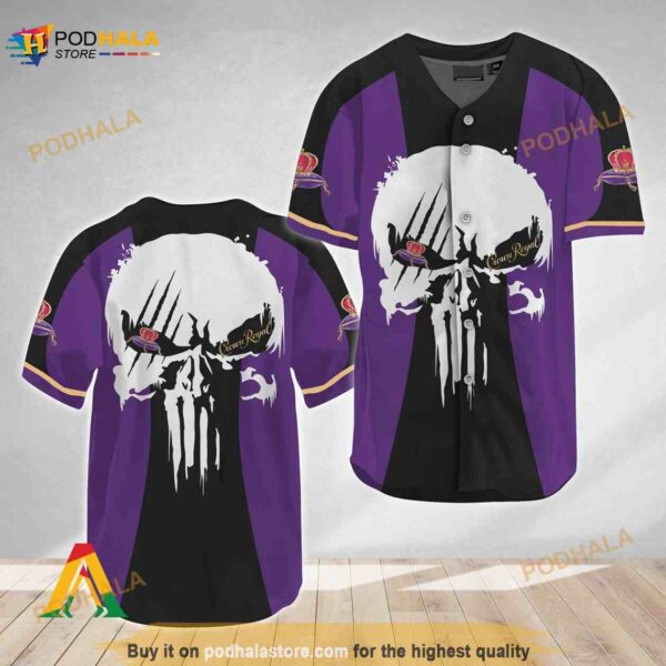 Ghost Head White Skull Crown Royal 3D Baseball Jersey