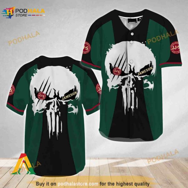 Ghost Head White Skull Jameson Whiskey 3D Baseball Jersey