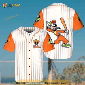 Goofy Dog The Catcher Disney Cartoon All Over Print Pinstripe 3D Baseball Jersey