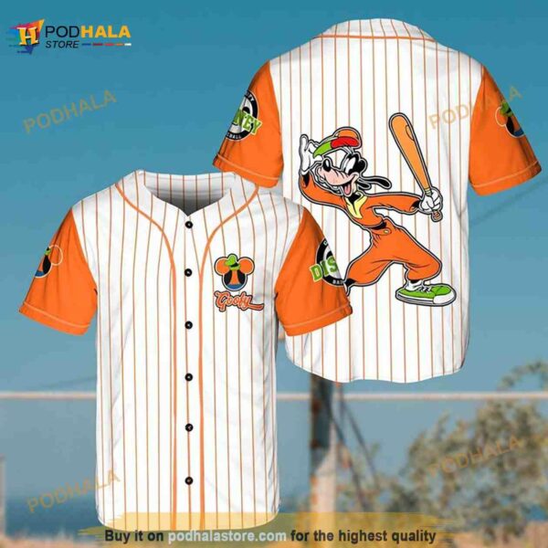 Goofy Dog The Catcher Disney Cartoon All Over Print Pinstripe 3D Baseball Jersey