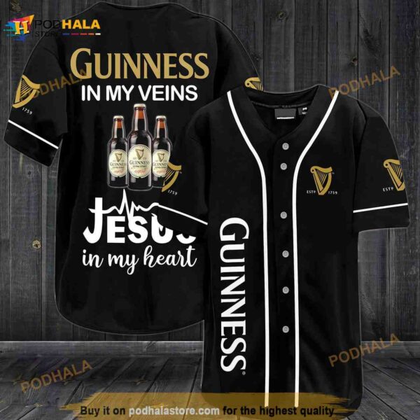 Guinness In My Veins Jesus In My Heart 3d Baseball Jersey