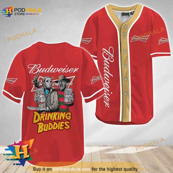 Horror Freddy Jason Drinking Buddies Budweiser 3D Baseball Jersey