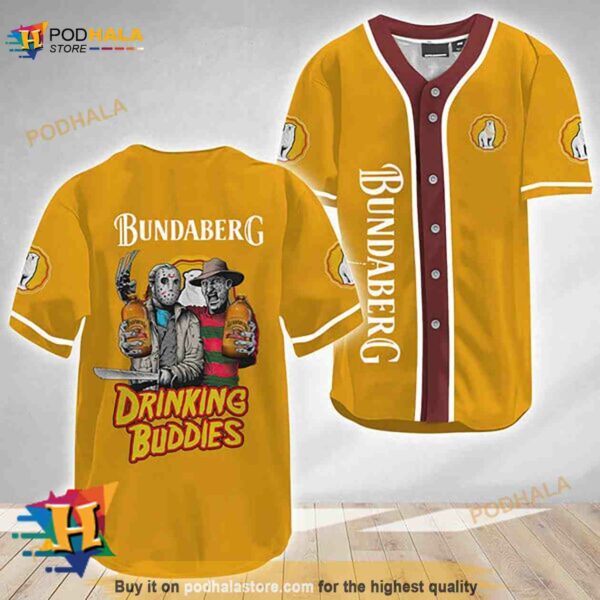 Horror Freddy Jason Drinking Buddies Bundaberg Rum 3D Baseball Jersey