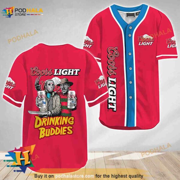 Horror Freddy Jason Drinking Buddies Coors Light 3D Baseball Jersey