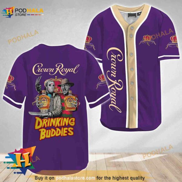 Horror Freddy Jason Drinking Buddies Crown Royal 3D Baseball Jersey