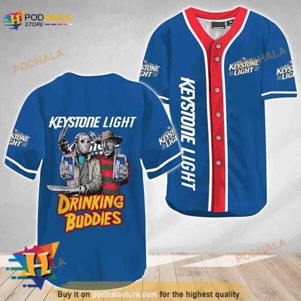 Horror Freddy Jason Drinking Buddies Keystone Light 3D Baseball Jersey