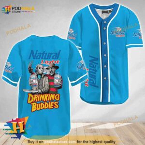 Horror Freddy Jason Drinking Buddies Natural Light 3D Baseball Jersey