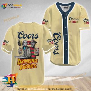 Horror Freddy and Jason Drinking Buddies Coors Banquet 3D Baseball Jersey