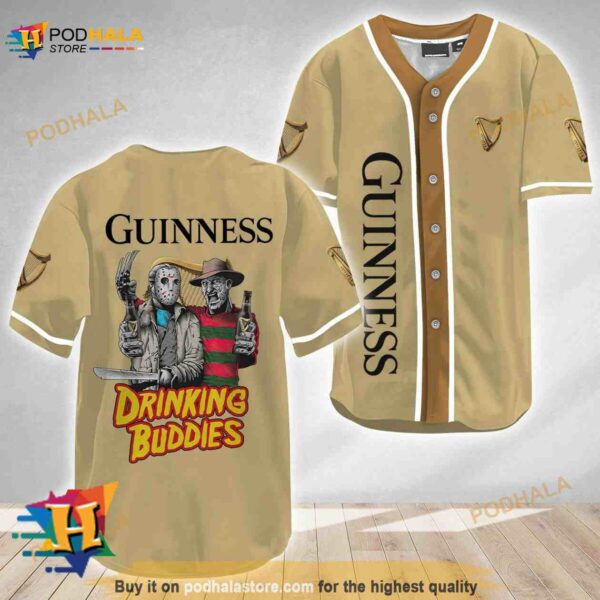 Horror Freddy and Jason Drinking Buddies Guinness Beer 3D Baseball Jersey