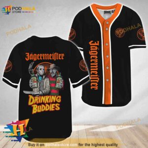 Horror Freddy and Jason Drinking Buddies Jagermeister 3D Baseball Jersey