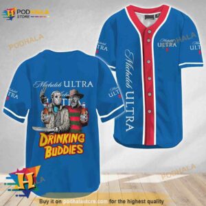 Horror Freddy and Jason Drinking Buddies Michelob Ultra 3D Baseball Jersey