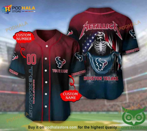 Houston Texans 3D Personalized Name Number Metallica 3D Baseball Jersey