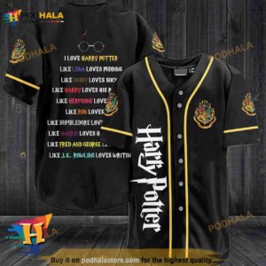 I Love Harry Potter Text Hogwarts All Over Print Unisex 3D Baseball Jersey