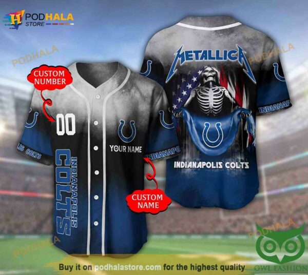 Indianapolis Colts Custom Name Number Metallica 3D Baseball Jersey