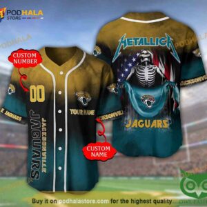 Jacksonville Jaguars Custom Name Number Metallica 3D Baseball Jersey