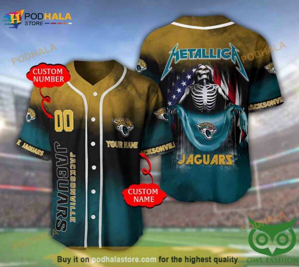 Jacksonville Jaguars Custom Name Number Metallica 3D Baseball Jersey