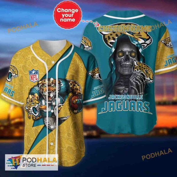 Jacksonville Jaguars Skull Pattern Name 3D Baseball Jersey Shirt