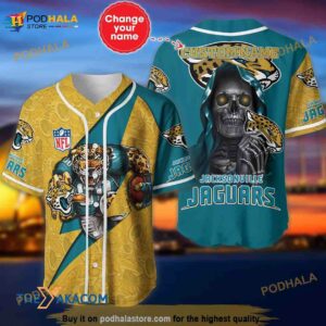 Jacksonville Jaguars Skull Pattern Personalized Custom Name 3D Baseball Jersey Shirt