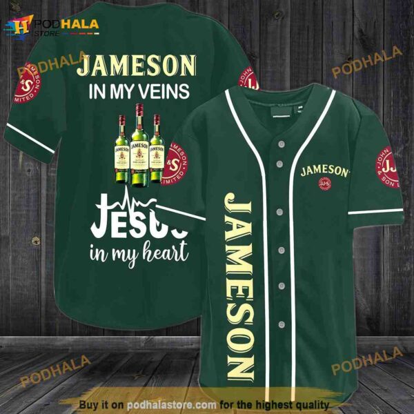 Jameson In My Veins Jesus In My Heart 3D Baseball Jersey