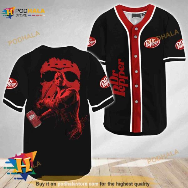 Jason Voorhees Friday The 13th Dr Pepper 3D Baseball Jersey