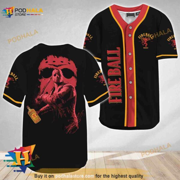 Jason Voorhees Friday The 13th Fireball Whiskey 3D Baseball Jersey