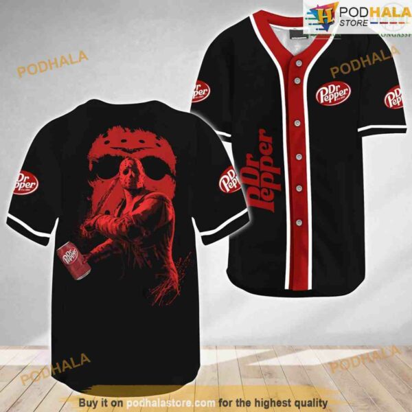 Jason Voorhees Halloween Friday The 13th Dr Pepper 3D Baseball Jersey Shirt