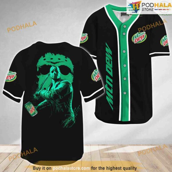 Jason Voorhees Halloween Friday The 13th Mountain Dew 3D Baseball Jersey Shirt