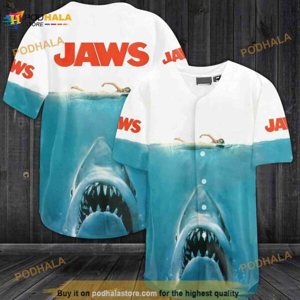 Jaws Movie All Over Print 3D Baseball Jersey White