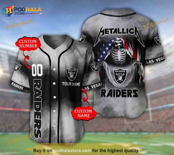 Las Vegas Raiders 3D Personalized Name Number Metallica 3D Baseball Jersey