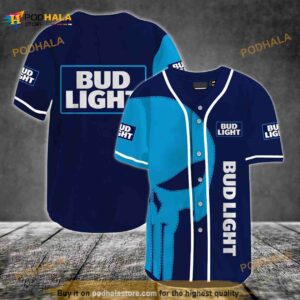 Light Blue Skull Bud Light Beer 3D Baseball Jersey