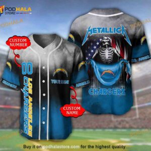 Los Angeles Chargers Custom Name Number Metallica 3D Baseball Jersey