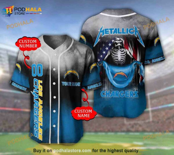 Los Angeles Chargers Custom Name Number Metallica 3D Baseball Jersey