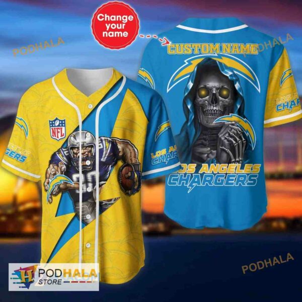 Los Angeles Chargers Skull Pattern Name 3D Baseball Jersey Shirt